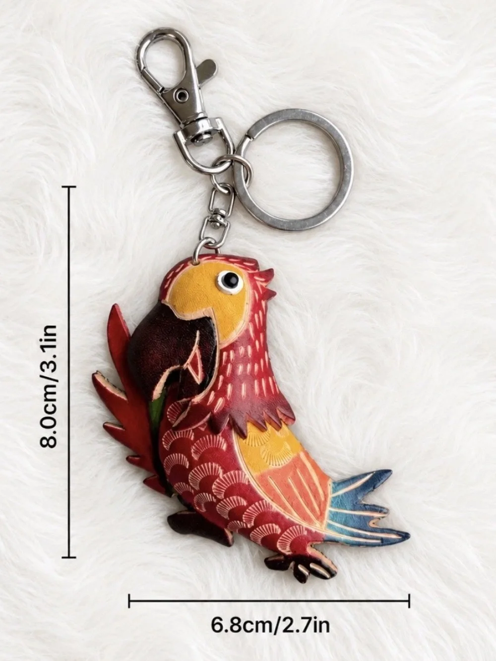 Leather Parrot Bird Bag Charm Keychain Keyring Handmade Gift New